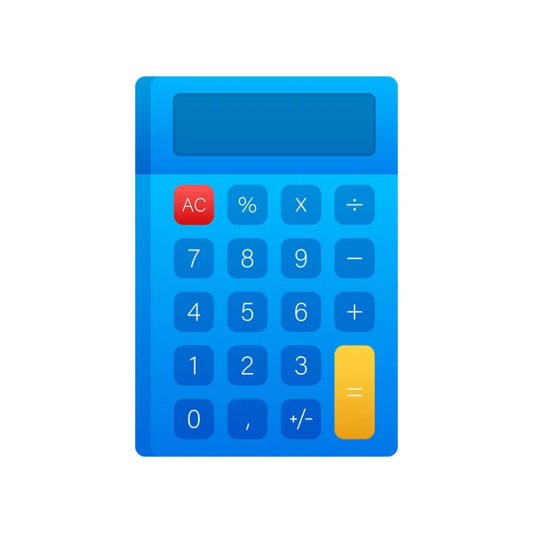Blauwe rekenmachine witte achtergrond. Modern design. Elektronische draagbare rekenmachine. Voorraadillustratie van vectoren. — Stockvector