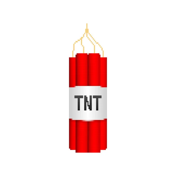 Paquete de dinamita roja con bomba de tiempo eléctrica, TNT. Icono del píxel. Ilustración vectorial. — Vector de stock