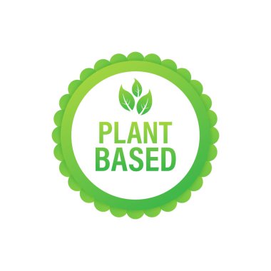 Bitki bazlı etiket. Düz basit vektör simgesi. Sağlıklı yemek posteri. Taze ekolojik. Bitki sembolü, rozet, logo. Vektör stok illüstrasyonu.