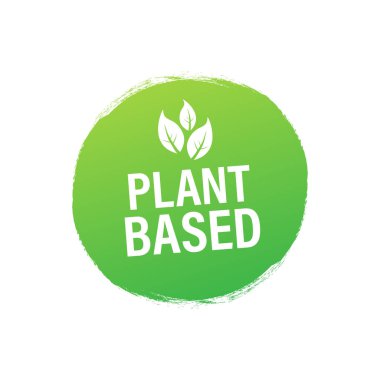 Bitki bazlı etiket. Düz basit vektör simgesi. Sağlıklı yemek posteri. Taze ekolojik. Bitki sembolü, rozet, logo. Vektör stok illüstrasyonu.