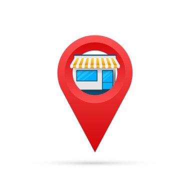 Harita yeri işaretleyicisi. Konum vektör simgesi. Pin noktası simgesi. Vektör logosu. İstikamet logosu. Çevrimiçi pazar.