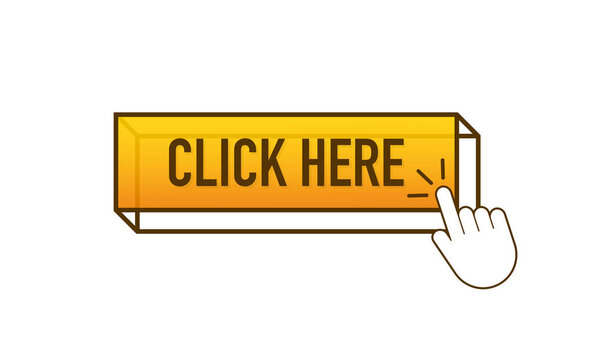 Yellow click here on white background. Digital download. Click here vector web button.