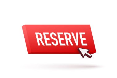 Düz düğmeyi rezerve et. Vektör çizimi. Seyahat vektör simgesi. Çevrimiçi düzen.