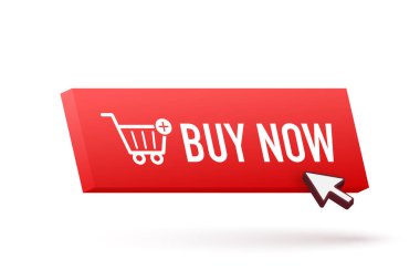 Kırmızı satın alma düğmeli 3d web pankartı. Web pankartı.