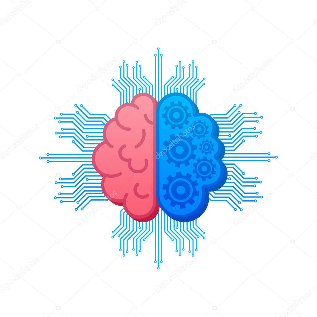 Digital brain in 3d style on light background. Big data vector background. Business vector icon