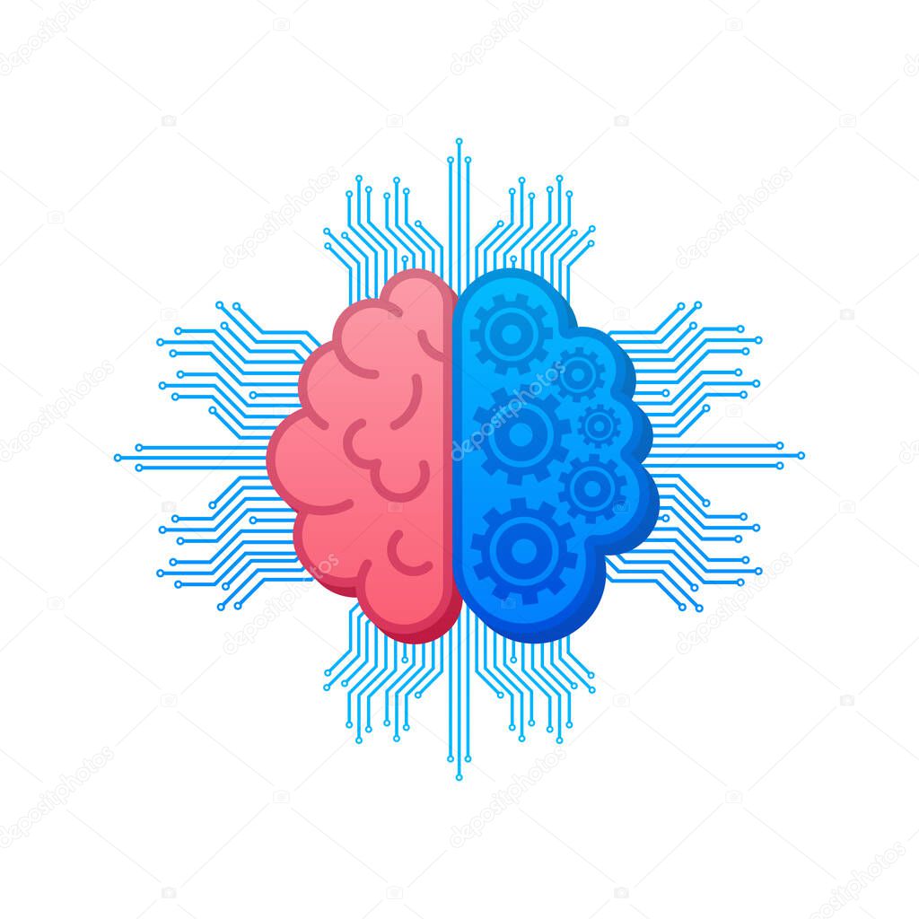 Digital brain in 3d style on light background. Big data vector background. Business vector icon.