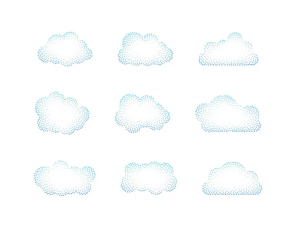 Blauer Himmel, Wolken. Wolkensymbol, Wolkenform. Verschiedene Wolken. Sammlung von Cloud-Symbolen. Vektorillustration. — Stockvektor