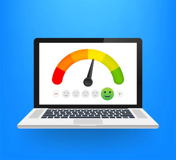 Score émotionnel sur ordinateur portable. Cercle d'affaires. Score émotionnel. — Image vectorielle