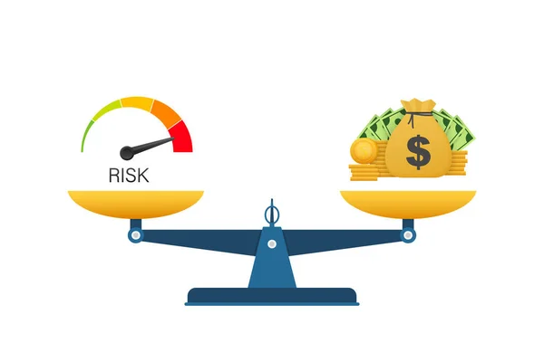 Business vector icon. Money and risk balance on scale. Flat vector cartoon money illustration. — Stock Vector