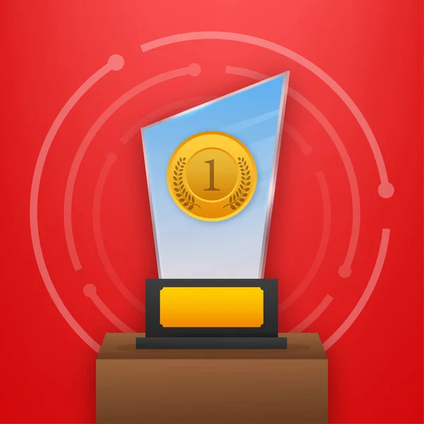 Glass award number one concept background. Golden trophy clipart. Winner certificate. —  Vetores de Stock