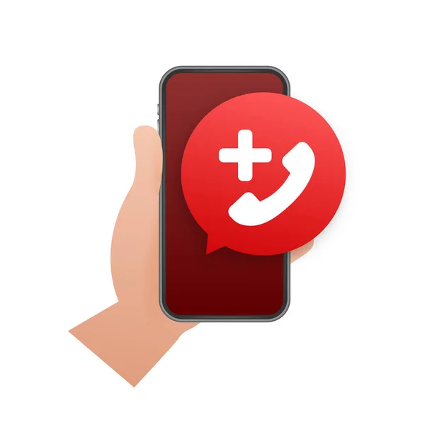 Flat illustration with red emergency call for concept design. Call icon vector. Hotline concept. — Stock Vector
