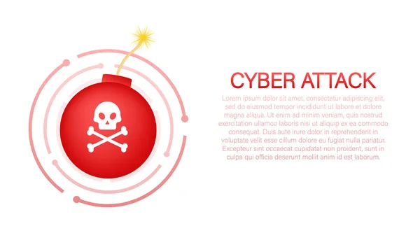 Flat illustration. Shield icon. Abstract icon with red cyber attack. Bomb logo on white background. Phishing scam. — Vettoriale Stock