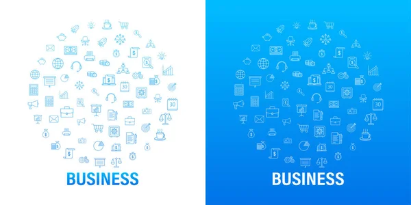 Global network connection. Business line icon round set. Marketing network. Money line icon set. Vector stock illustration. — Stockvektor