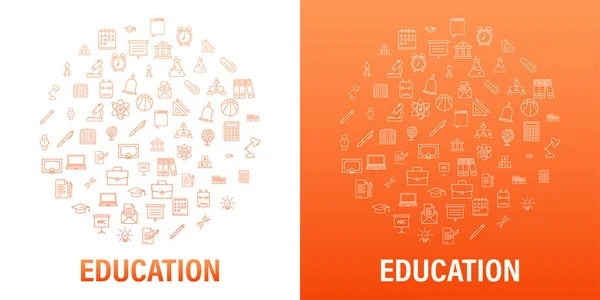 Round set icon education for mobile app design. Online course line icon set. Online study, education. Vector stock illustration. —  Vetores de Stock