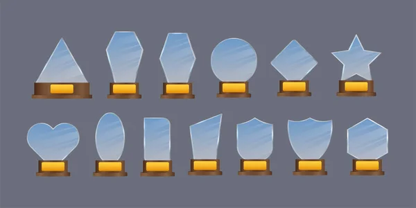 Glass award concept background. Golden trophy clipart. Vector template. Template for banner design. Winner certificate. — Wektor stockowy