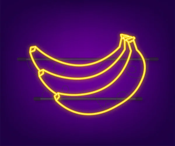 Vector banana neon outline. Bunches of fresh banana fruits isolated on white background, collection. Vector illustration. — ストックベクタ
