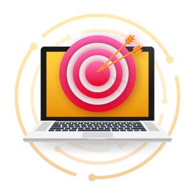 Bilgisayarda ok düz ikon konsept pazar hedef vektör resim görüntüsü olan bir hedef müşteri. Konsept hedef pazar, izleyici, grup, tüketici.