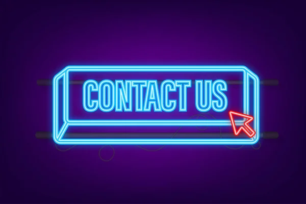Contact us neon style sign. Contact us blue sticker on white baclground. — Wektor stockowy