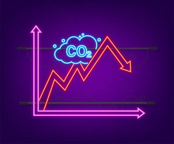 CO2 decrease logo in neon style isolated on empty background. Flat icon on white backdrop. Vector logo illustration. — ストックベクタ