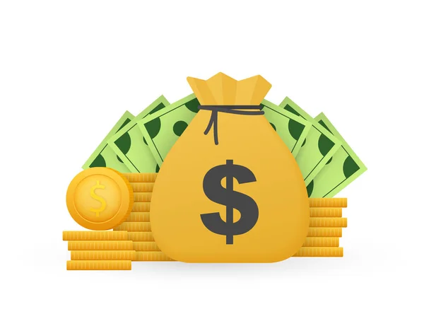 Zak met geld Logo sjabloon, zak geld. Geld cash heap. Vectorillustratie. — Stockvector