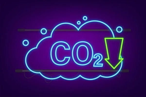 CO2 neon logo in platte stijl geïsoleerd op lege achtergrond. Vlak pictogram op witte achtergrond. Vectorlogo illustratie. — Stockvector