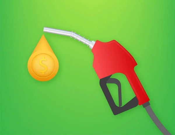 Red gasoline pistol. Fueling gasoline or diesel vector web banner. Filling stations network, petroleum. Vector stock illustration. — Stock vektor