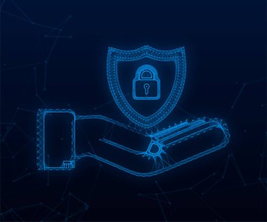 Kalkan ve onay işareti ile siber güvenlik vektör logosu. Güvenlik kalkanı kavramı. Internet güvenliği. Vektör Stok illüstrasyon