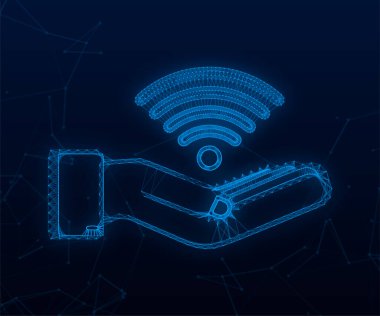 El ikonunda ücretsiz kablosuz ağ alanı işareti. Ücretsiz kablosuz internet imza konsepti. Vektör stok illüstrasyonu