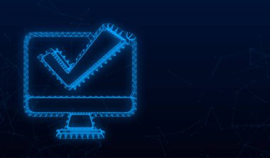 İşaretli ya da işaretli bir dizüstü bilgisayar. Onaylanmış bir seçim. Kontrol işaretini kabul et ya da onayla. Vektör illüstrasyonu