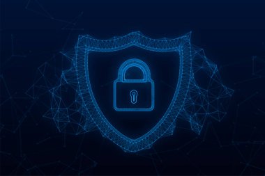 Kalkan ve onay işareti ile siber güvenlik vektör logosu. Güvenlik kalkanı kavramı. Internet güvenliği. Vektör Stok illüstrasyon