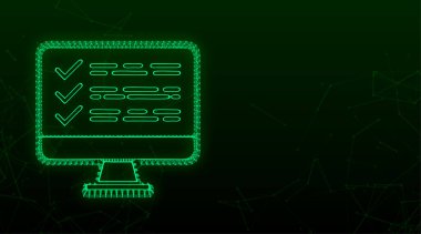 İşaretli ya da işaretli bir dizüstü bilgisayar. Onaylanmış bir seçim. Kontrol işaretini kabul et ya da onayla. Vektör illüstrasyonu