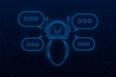 Robot simgesi. Bot tasarım imzala. Sohbet etmek sembol kavramı. Destek hizmeti bot ses. Çevrimiçi destek bot. Hisse senedi vektör çizim