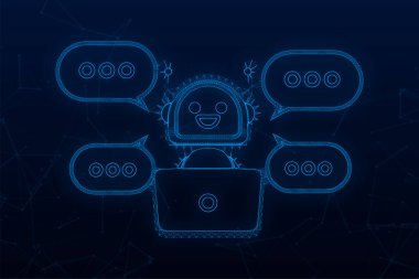 Robot simgesi. Bot tasarım imzala. Sohbet etmek sembol kavramı. Destek hizmeti bot ses. Çevrimiçi destek bot. Hisse senedi vektör çizim