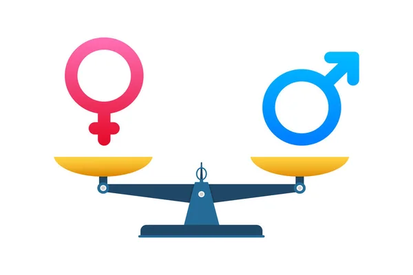 Mannen en vrouwen 3D-symbolen op schalen. Genderpictogram. Voorraadillustratie van vectoren. — Stockvector