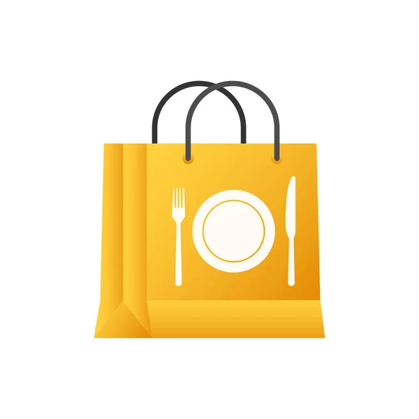 온라인 시장. 패키지 페이퍼 디자인을 위한 음식 배달 가방 이 있는 플랫 아이콘. 온라인 스토어. — 스톡 벡터