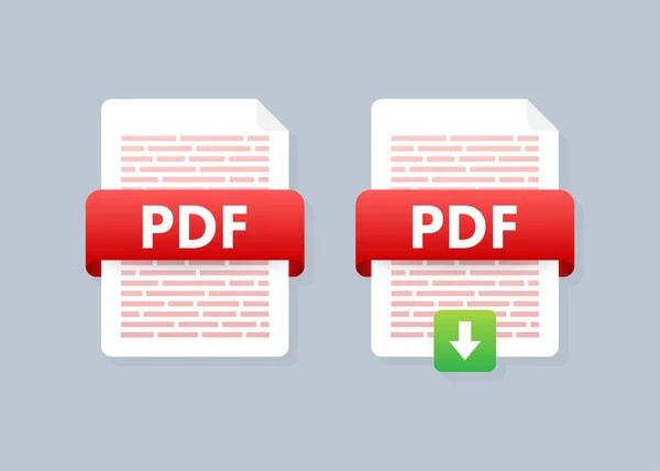 Pdf-Taste herunterladen. Dokument herunterladen Konzept. Datei mit pdf-Etikett und Pfeilzeichen nach unten. Vektorillustration. — Stockvektor