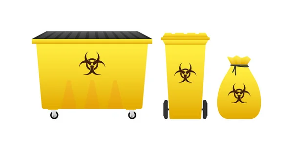 Barris, cesto de resíduos de risco biológico, resíduos radioactivos sobre fundo branco. Ilustração do estoque vetorial. — Vetor de Stock