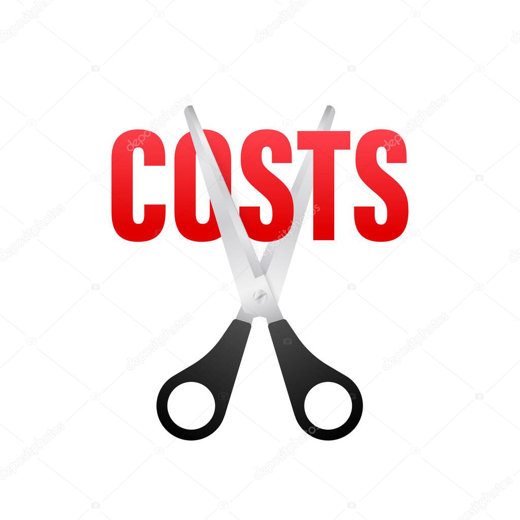 Costs cut in flat style on black background. Vector illustration, cartoon character. Editable stroke.