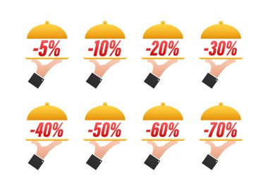 El tepsisi indirim seti, her şey için harika tasarım. Düz stil. Vektör arkaplanı. Ayrı nesne.