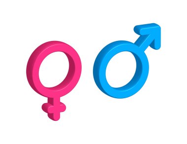 Erkekler ve kadınlar 3D sembolü. Cinsiyet ikonu. Vektör stok illüstrasyonu.