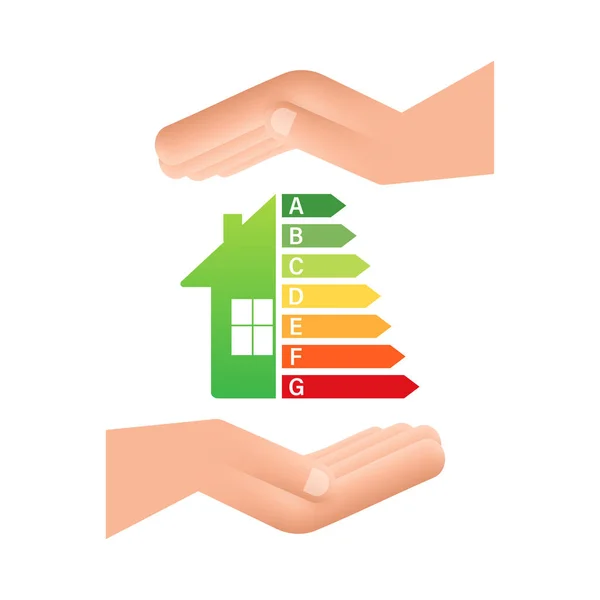 Energieffektivitetsdiagram och huskoncept. Hem ikon vektor. Solenergi. Grönt hem. Illustration av vektorbeståndet. — Stock vektor