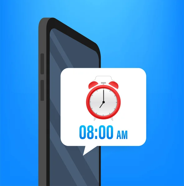 Cartoon mockup met zwart alarm smartphone. Smartphone mockup. Kalender herinnering. icoon voor berichtenkennisgeving. — Stockvector