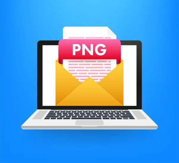 Scarica PNG pulsante sullo schermo del computer portatile. Scaricare il concetto di documento. File con etichetta PNG e segno freccia verso il basso. Illustrazione vettoriale . — Vettoriale Stock