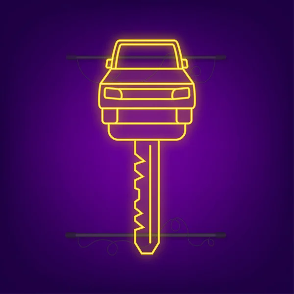 Car Key en van het alarmsysteem neon stijl. Vectorillustratie. — Stockvector