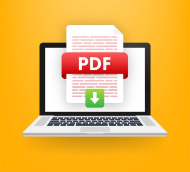 PDF düğmesini indirin. Belge kavramı indiriyor. Dosya Pdf etiketli ve ok işareti aşağı. Vektör çizim.