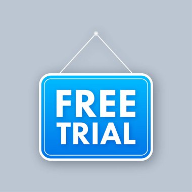 Gri arka planda ücretsiz düz pankart. Ürün reklamı. Web tasarımı. Sembol, işaret. Vektör stok illüstrasyonu.