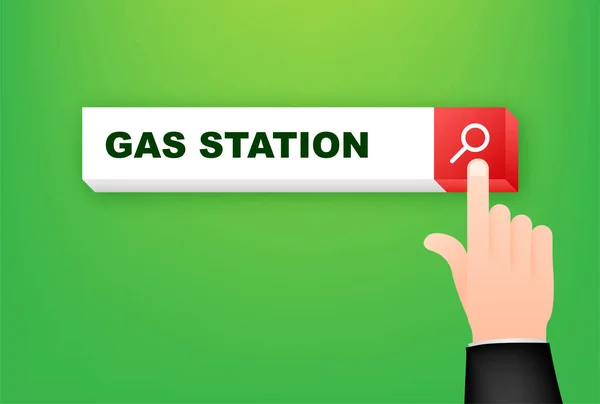 Ubicación del icono de gasolinera. Línea de búsqueda. Bomba de combustible, ubicación de la estación de combustible. — Archivo Imágenes Vectoriales