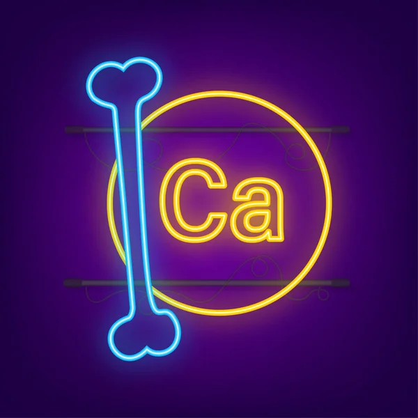 Icône néon de calcium bleu sur fond sombre. Minéral calcique. Capsule Ca. Illustration vectorielle. — Image vectorielle