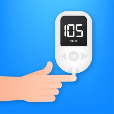 Kan glikoz metre seviyesi testi. Diyabet Şeker Ölçüm. Soyut kavram grafik web başlık öğesi. Vektör çizim.