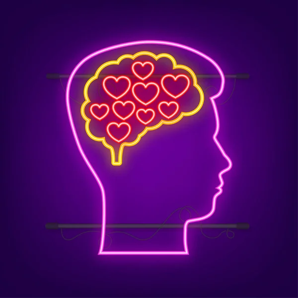 Сердце головы неоновая икона, отличный дизайн для любых целей. 3d векторная иллюстрация. Концепция психического здоровья. Концепция здравоохранения. — стоковый вектор